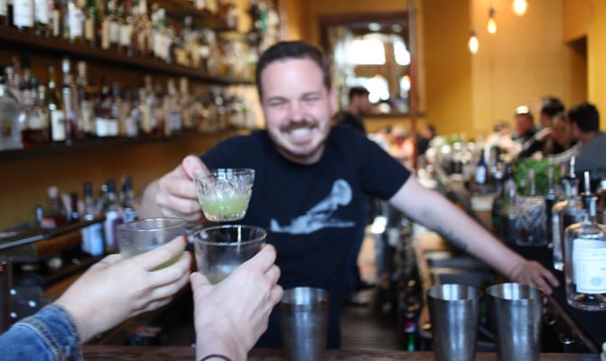  Haight Ashbury Tour. Bar Manager Cheersing at Alembic with Southern Exposure Cocktail