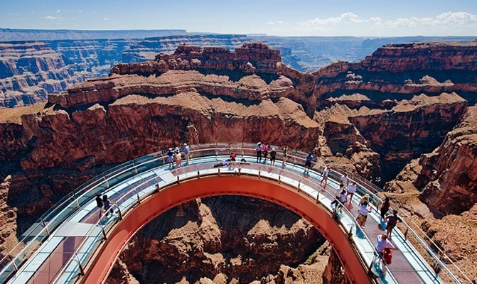 walk over the grand canyon's awe-inspiring precipice on this glass bridge!