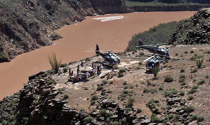 Helicopters in the base of the Grand Canyon