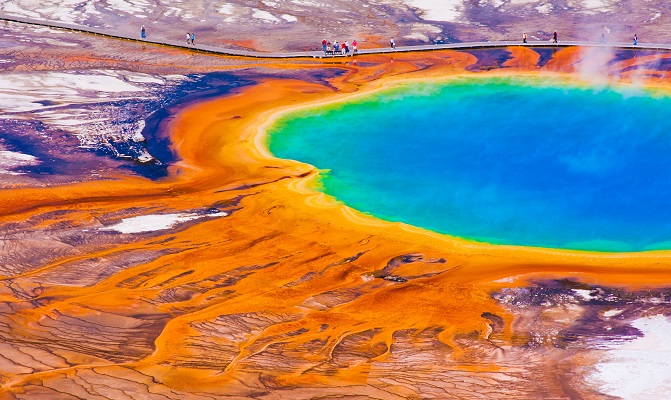 Yellowstone has amazing Rainbow Pool Hot Springs - see them on this 7 Day Tour from Las Vegas